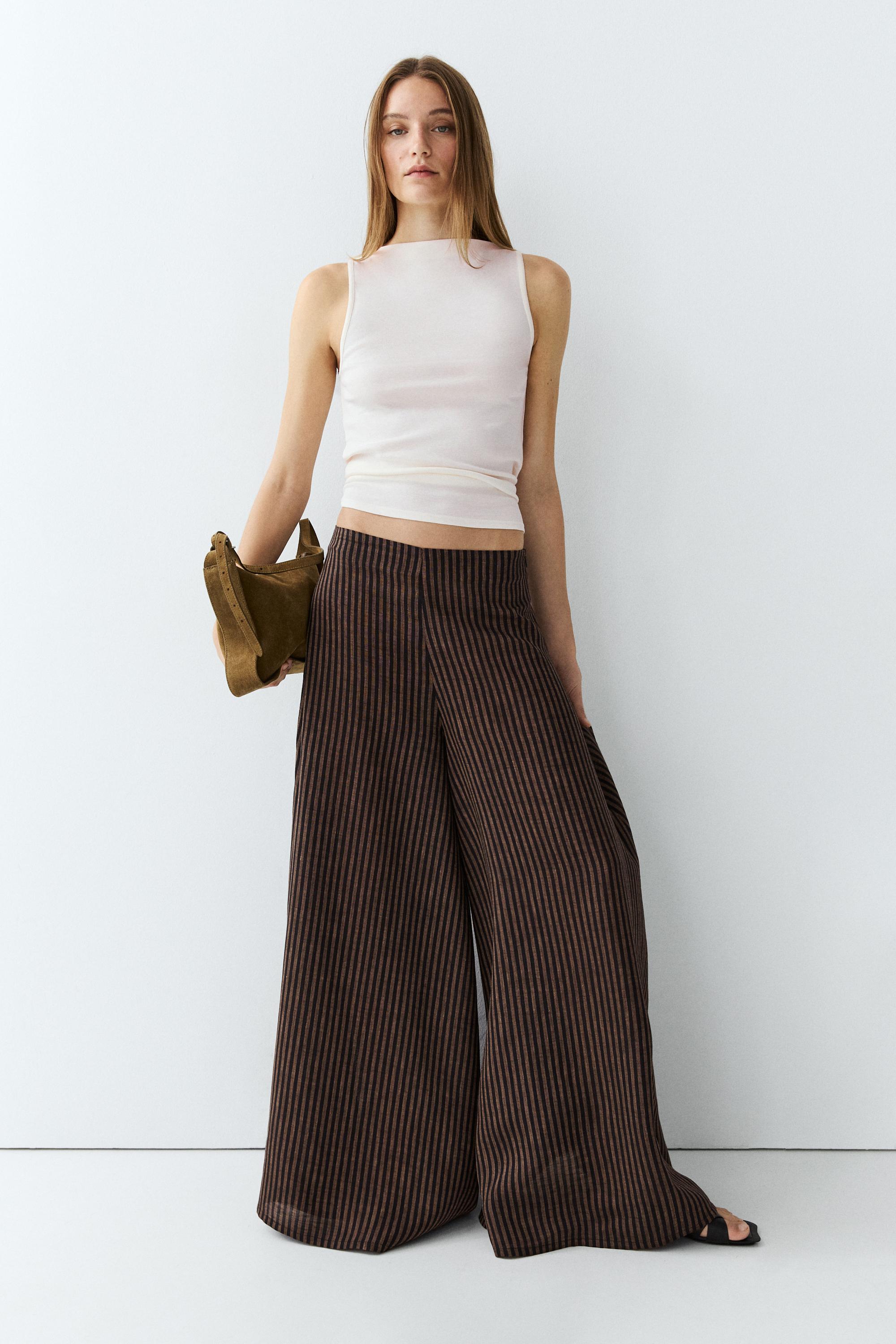 Striped flowing linen blend skort